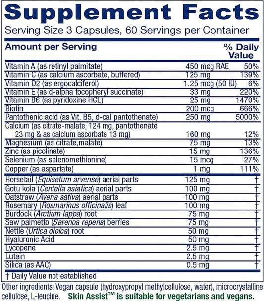 Vitanica Skin Assist, Skin Support, Vegan, 180 Capsules8 Ounces
