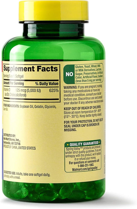 Mohsin Skerdy Spring Valley Vitamin D3 Supplement 125 Mcg 5,000 IU Sof