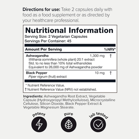 26,000Mg 20X Concentrated Ashwagandha Capsules - 10% Withanolides - Ul110 Grams