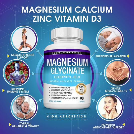 Toplux Magnesium Zinc Calcium Vitamin D3 Complex  Essential Minerals Formulated For Immune System Support, Sleep, Muscl