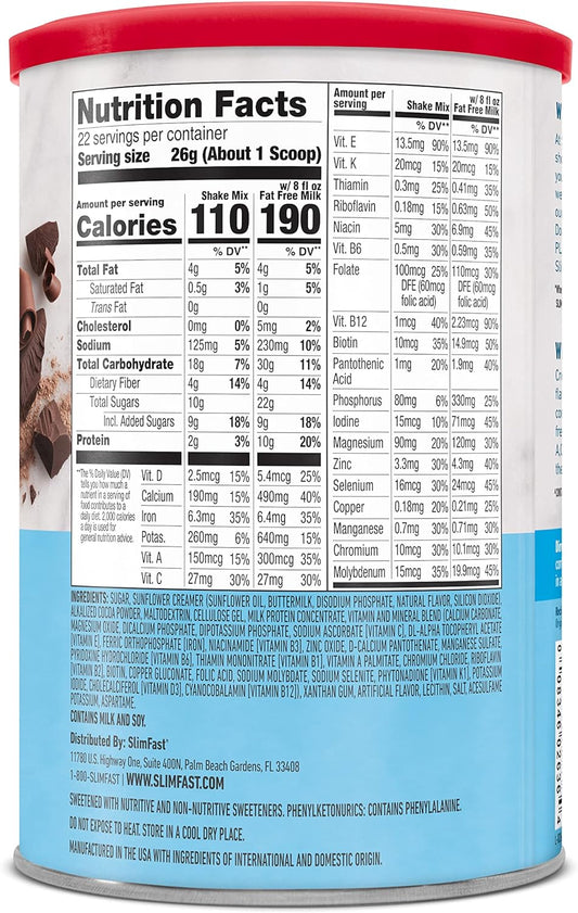 Slimfast Meal Replacement Powder, Original Rich Chocolate Royale, 10G 1.26 Pounds