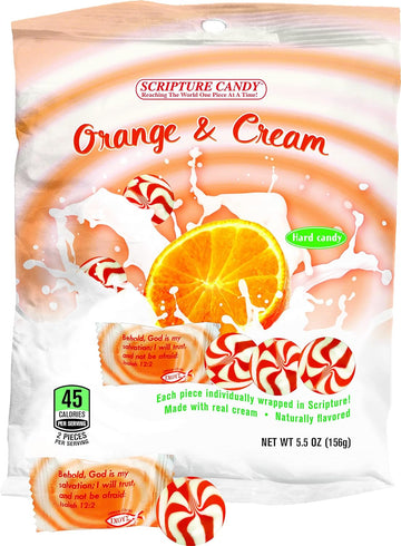 Scripture Candy, Orange And Cream Hard Candy 5.5 Ounce Bag, 25 Pieces