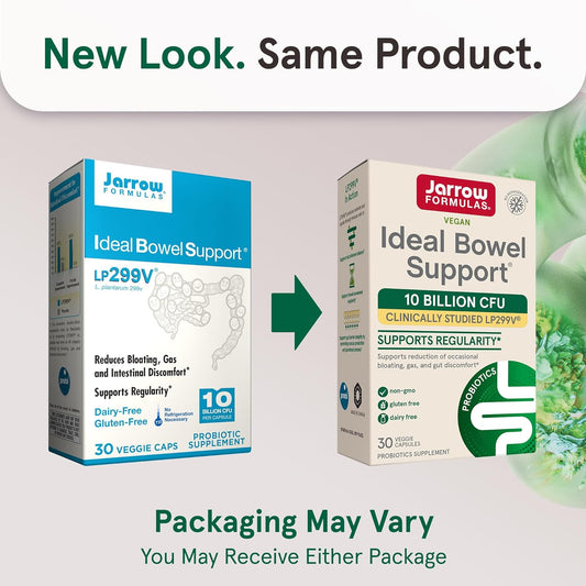 Jarrow Formulas Ideal Bowel Support Lp299V, Reduces Bloating, Gas, Intestinal Discomfort,* And Supports Regularity, 10 B