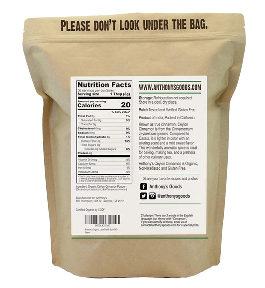 Anthony'S Organic Ceylon Cinnamon Powder, 1 Lb, Ground, Glut