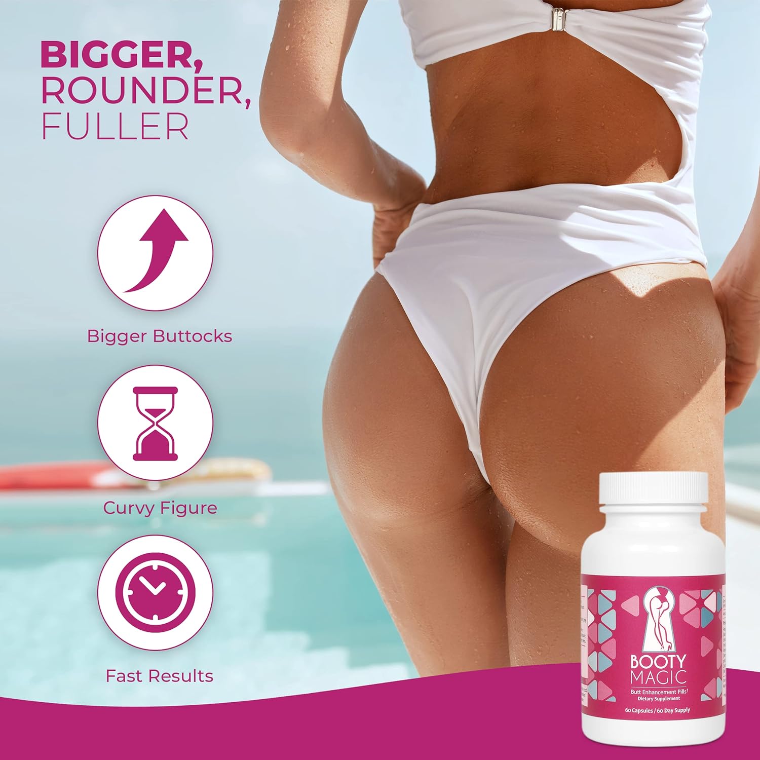 Booty Magic Butt Enhancement Pills - 2 Months Supply of Boo