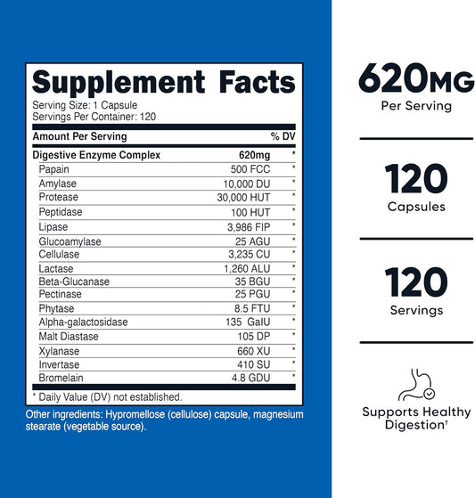 Nutricost Digestive Enzymes 620Mg, 120 Capsules - Complete Digestive E4.16 Ounces