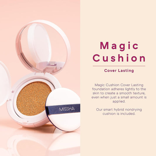 Missha Magic Cushion Foundation No.21 Light Beige For Bright Skin - Awless Coverage, Dewy Finish, Easy Application For All Skin Types