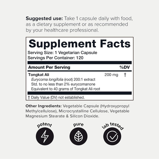 200,000X Strength Tongkat Ali Extract -Third-Party Tested 2% Pure Eurycomanone - Longjack 200:1 Tongkat-Ali Extract -Tes