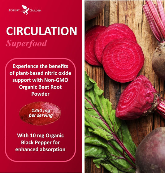 Potent Garden Premium Organic Beet Root Tablets -1350Mg Beets Powder With Black Pepper For Extra Absorption, Nitric Oxid
