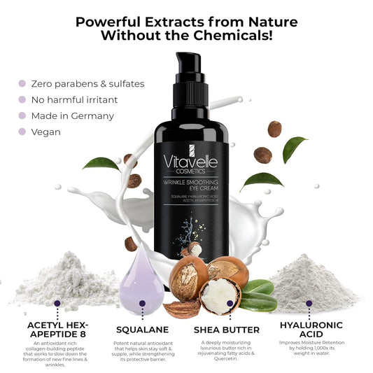 VITAVELLE Eye Cream for Wrinkles - Eye Cream for Dark Circles and Puffiness and Wrinkle, Best Under Eye Cream for Wrinkles and Under Eye Wrinkle Repair, Anti Aging Skin Tightening Cream (Squalane (50mg))