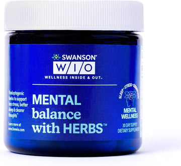 Swanson Wio Mental Balance With Herbs For Stress Support, Better Sleep, Ayurvedic, Focus, More Energy, Adaptogen, Ashwagandha, Ginseng, Mental Wellness, 30 Capsules (30-Day Supply)