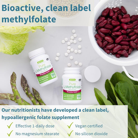 Pure Methyl Folate 400 Mcg, 180 Tablets, Clean Label & Vegan, Methylat47 Grams