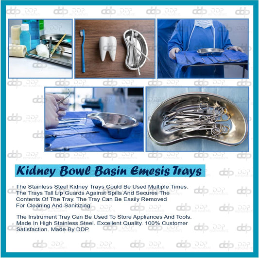 DDP 8" Kidney Bowl Basin Emesis Tray Stainless Steel Satin Rounded Edges Dental