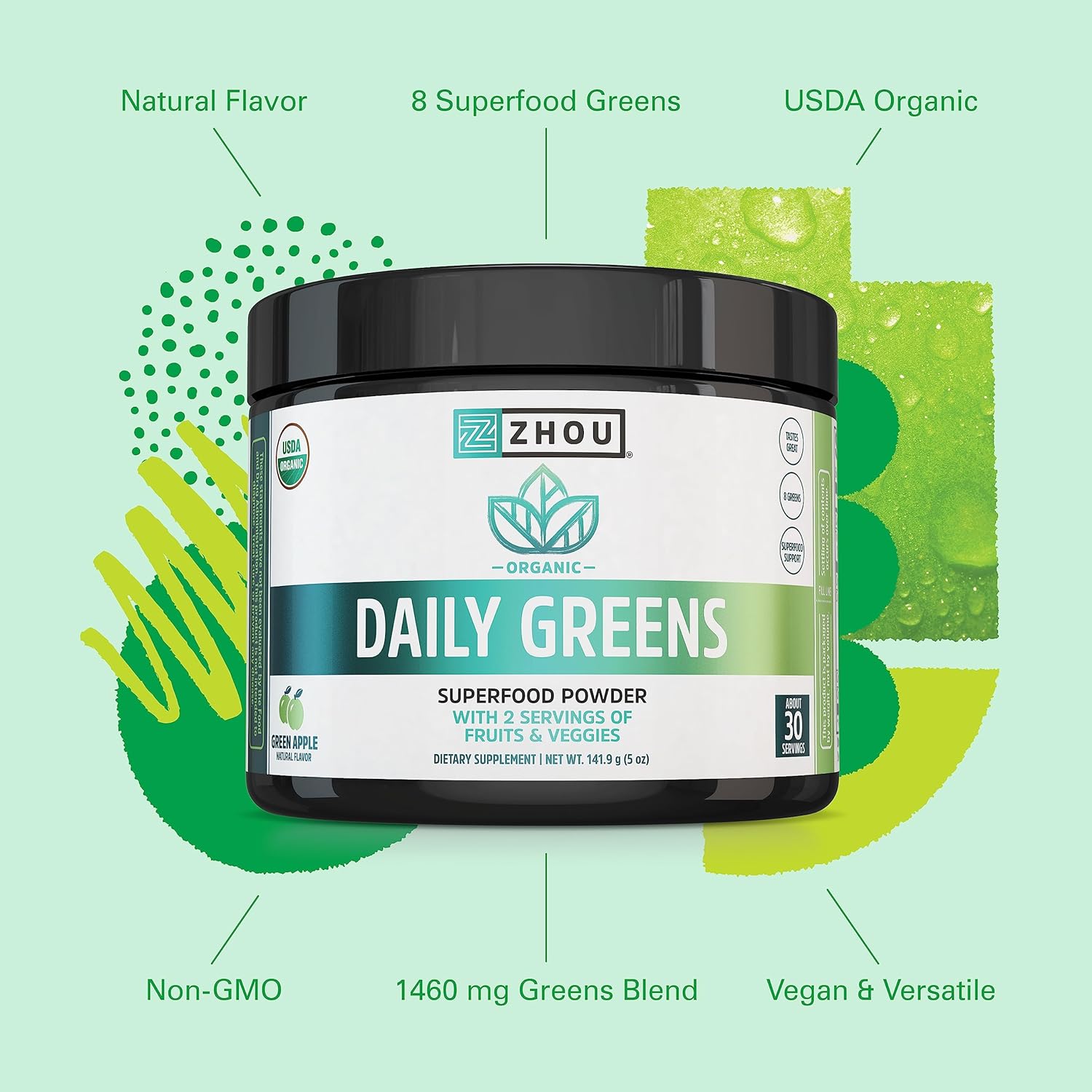 Zhou Nutrition USDA Organic Supergreens Powder, Superfood Smoothie Jui