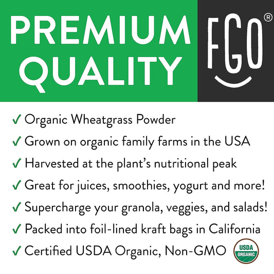 Fgo Organic Whole Leaf Wheat Grass Powder, Grown In Usa (Pack Of 1)