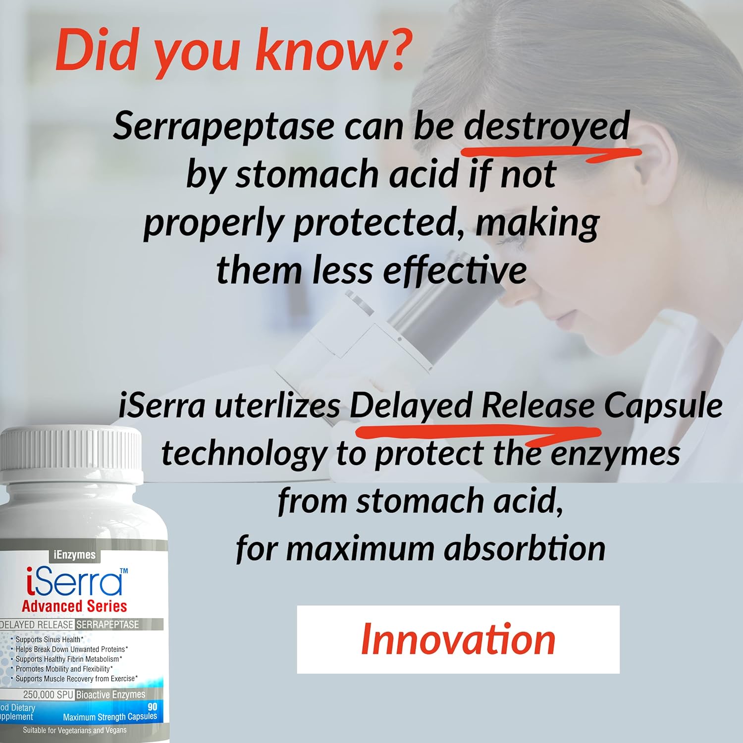 iSerra 250,000 SPU Serrapeptase Enzyme - 90 Maximum Strength Capsules