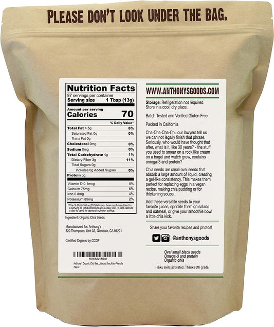 Anthony'S Organic Chia Seed, Gluten Free, Vegan, Keto Friendly