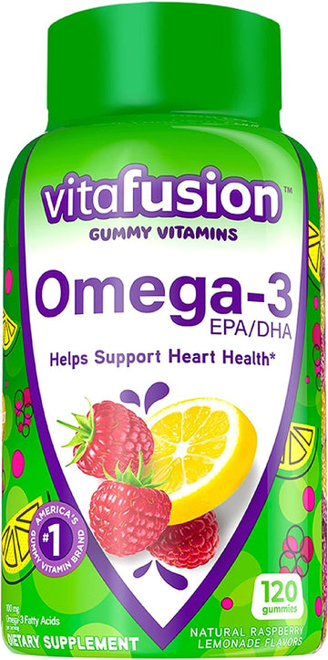 Vitafusion Omega-3 Gummy Vitamins, Berry Lemonade Flavored, Heart Health Vitamins(1) With Omega 3 EPA/DHA and Vitamins A