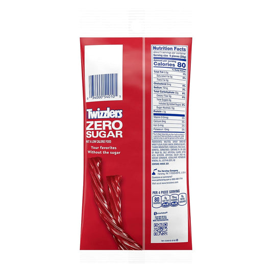 Twizzlers Zero Sugar Twists Strawberry Flavored Licorice Style, Candy Bag, 5 Oz