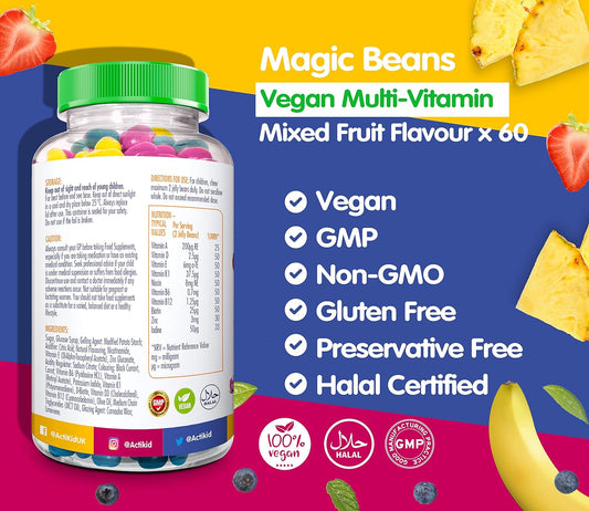 Actikid Magic Beans 60X Mixed Fruit Flavour | Kids Vitamins | Kids Mul150 Grams