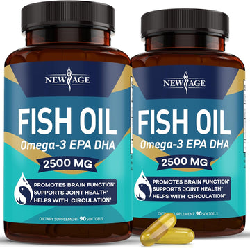 NEW AGE Omega 3 Fish Oil 2500mg Supplement Immune & Helath Support ? Promotes Joint, Eye & Skin Health - Non GMO - EPA,