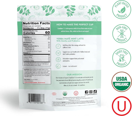 Organic Traditions Yerba Mate Tea Mint Latte With Matcha | Instant Dai