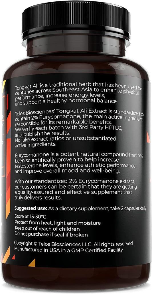 Telos Biosciences Tongkat Ali Extract Standardized For Eurycomanone 2% 200Mg 60 Capsules