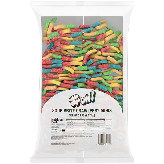 Trolli Sour Brite Crawlers Gummy Worms, 5 Pound Bulk Candy Bag Sour Gummy Worms & Peachie O'S Sour Gummy Rings Candy, 80