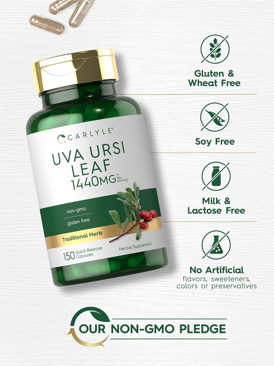 Carlyle Uva Ursi Capsules | 1400mg | 150 Count | Herbal Lea