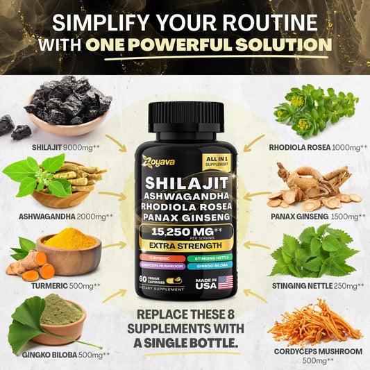 Zoyava Shilajit 8-In-1 Supplement 15,250 Mg And Collagen 14-