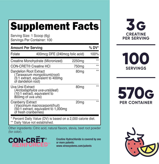 Nutricost Creatine Monohydrate Powder For Women, Micronized, Strawberry Lemonade, 100 Servings - Vegetarian, Non-Gmo, Gluten Free