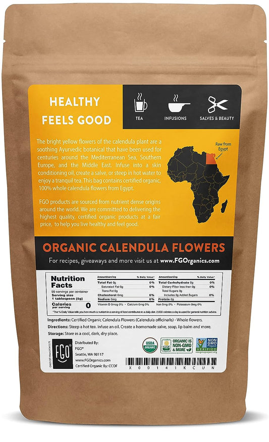 Fgo Organic Calendula Flowers, Whole, 100% Raw From Egypt, (Pack Of 1)