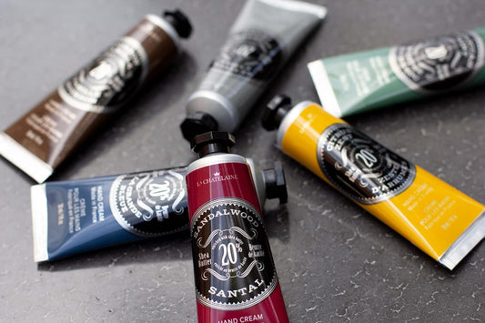 La Chatelaine Hand Cream Trio Tin Gift Set | Unisex | Father's Day Gift | Ready-To-Gift Decorative Tin | Plant-Based | Made in France with 20% Organic Shea Butter (Deep Blue Sea, Sandalwood, Citrus Zest)