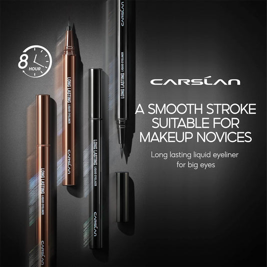 CARSLAN Longlasting Liquid Eyeliner, Waterproof, Smudgeproof, 12H Longwear Eye Liner Pencil, Black+Brown, 2Count