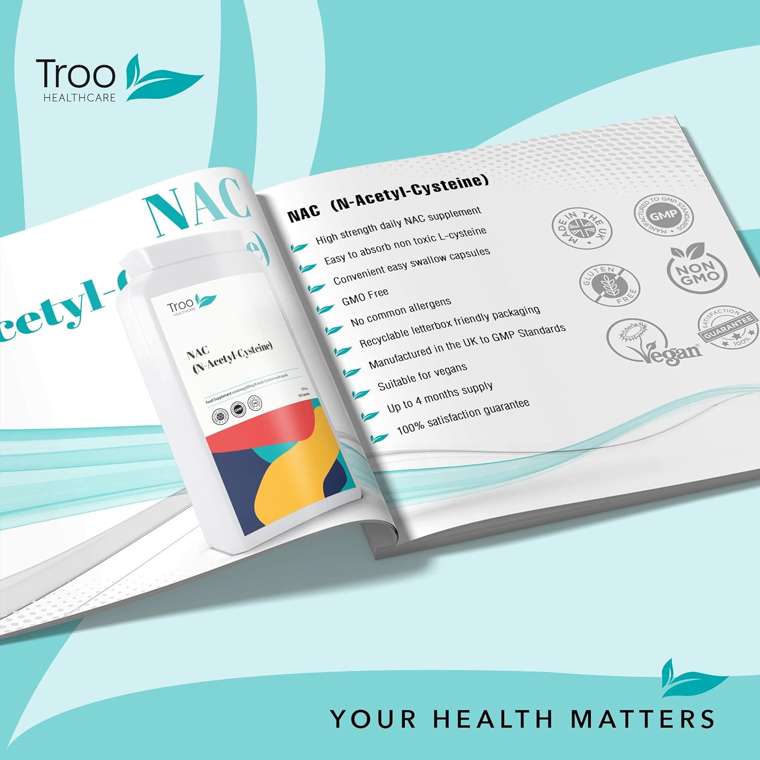 Troo NAC Supplement 600mg - 120 Capsules - N Acetyl Cysteine Amino Aci