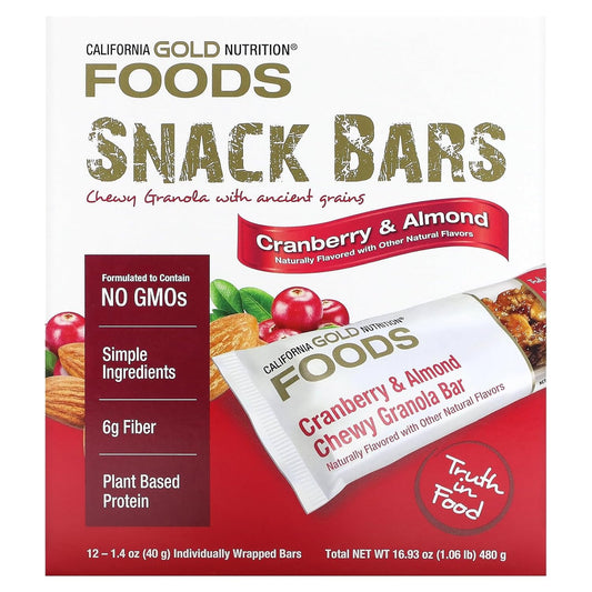 Foods, Cranberry & Almond Chewy Granola Bars, 12 Bars, 1.4 Oz (40 G)