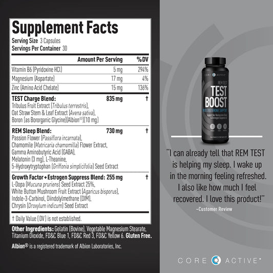 (Core)Active Rem Test Booster - Pm Booster For Men With Melatonin For Adult Men - Muscle Recovery, And Lean Muscle Growt