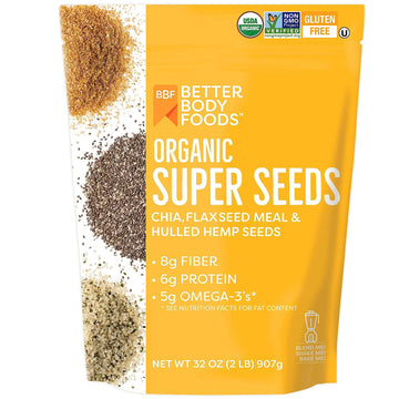 Betterbody Foods Superfood Organic Super Seeds - Chia Flax & Hemp Seeds, Blend Of Organic Chia Seeds Organic Milled Flax Seed Organic Hemp Hearts, Add To Smoothies Shakes & More
