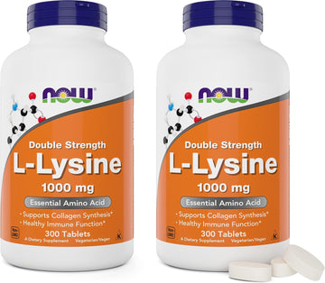 Now Foods L-Lysine 1000Mg - Double Strength - 300 Tablets - Non-Gmo Amino Acid Supplement (Llysine Hydrochloride)- 1000 Mg Tabs - Vegan/Vegetarian