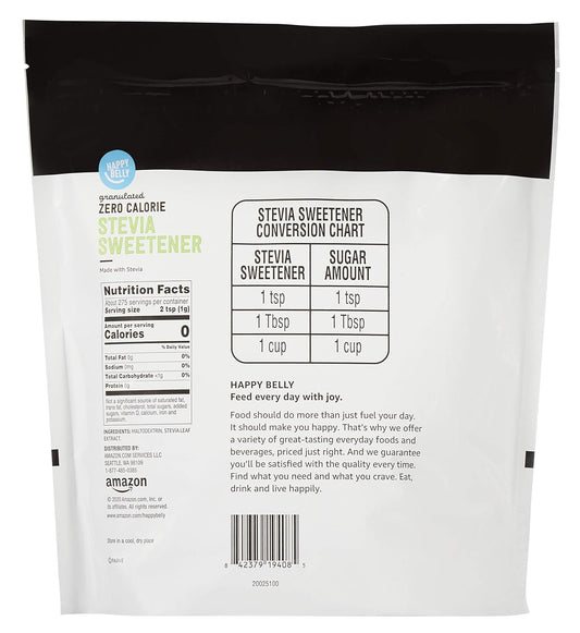 Amazon Brand - Happy Belly Granulated Zero Calorie Stevia Sweetener, 9.7 Ounce