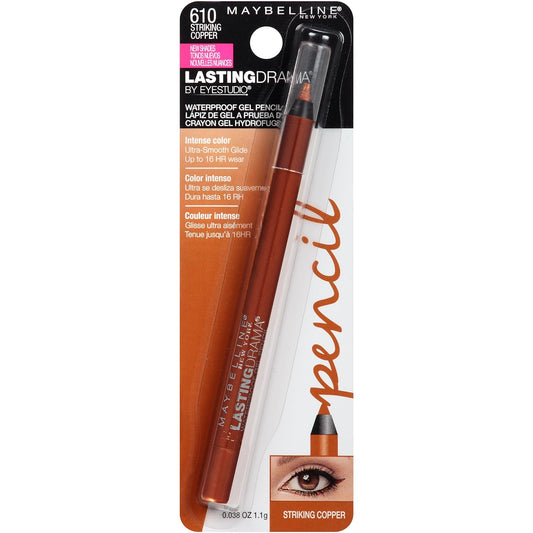 Maybelline New York Eyestudio Lasting Drama Waterproof Gel Pencil, Striking Copper, 0.037