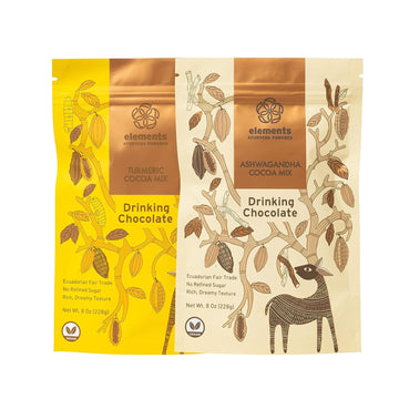 Elements Truffles Dark Hot Chocolate Variety Pack - Turmeric & Ashwagandha- Heavy Metal Tested- Handmade Dark Hot Chocolate Mix W/Raw, Organic Cacao Powder - Vegan Hot Cocoa Mix, Pack Of 2