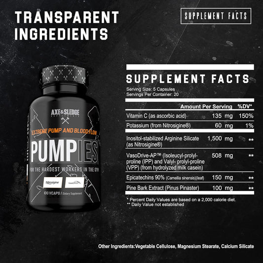 Axe & Sledge Supplements Pumpies Nitric Oxide Booster With Vasodrive-Ap And Nitrosigine, Increase Pumps, Performance, An