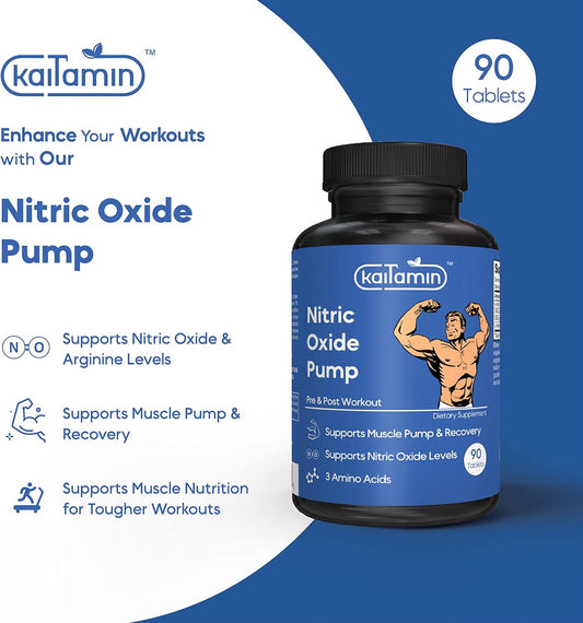 Kaitamin Nitric Oxide Supplement Pre Workout Supplement For Men | Muscle Growth | Arginine Glutamine & Ornithine - 90 Ve