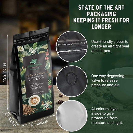 Vietnamese Coffee Drip Ground Robusta Arabica Blend For Strong Coffee French Press, Espresso Coffee Ground, High Caffeine Coffee