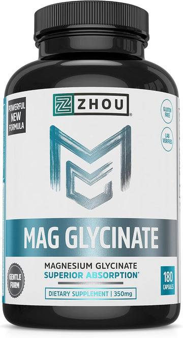 Zhou Magnesium Glycinate Complex 350 mg, Time-Release Absorption, Musc