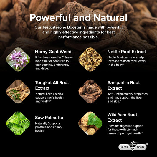 Influx Inspire Testosterone Booster For Men - Test Booster For Stamina, Endurance & Strength - 60 Capsules