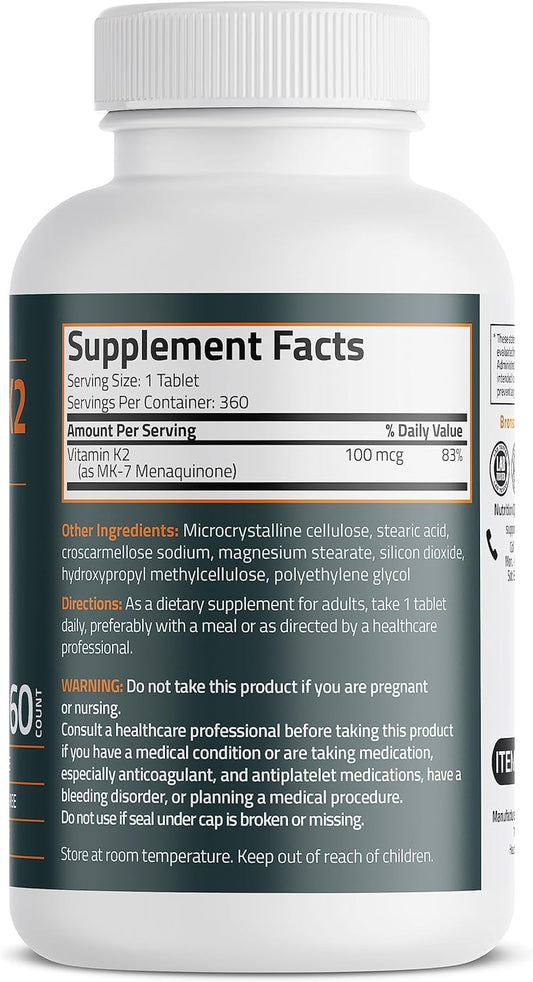 Bronson Vitamin K2 Mk-7 100 Mcg, K2 As Mk7 Menaquinone, Bone Support 1