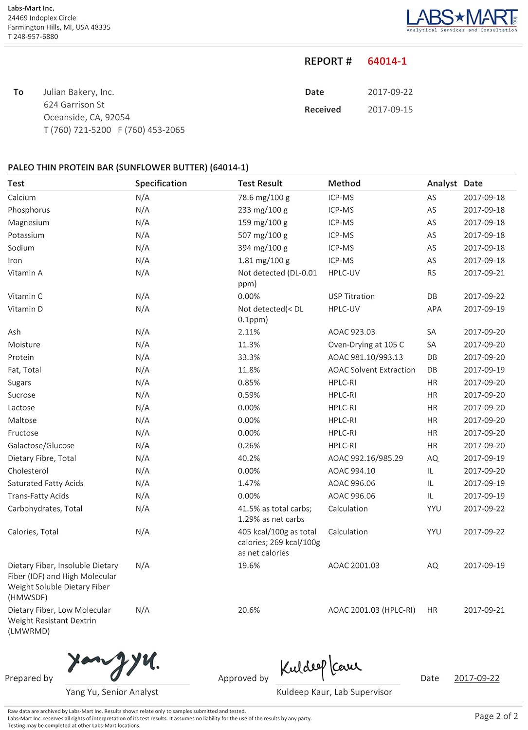 Julian Bakery Paleo Thin Protein Bar | Sunflower Butter | Egg White Pr