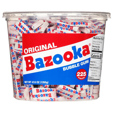 Bazooka Bubble Gum Individually Wrapped Pink Chewing Gum In Original Flavor - 225 Count Bulk Bubble Gum Tub - Fun Old Fa